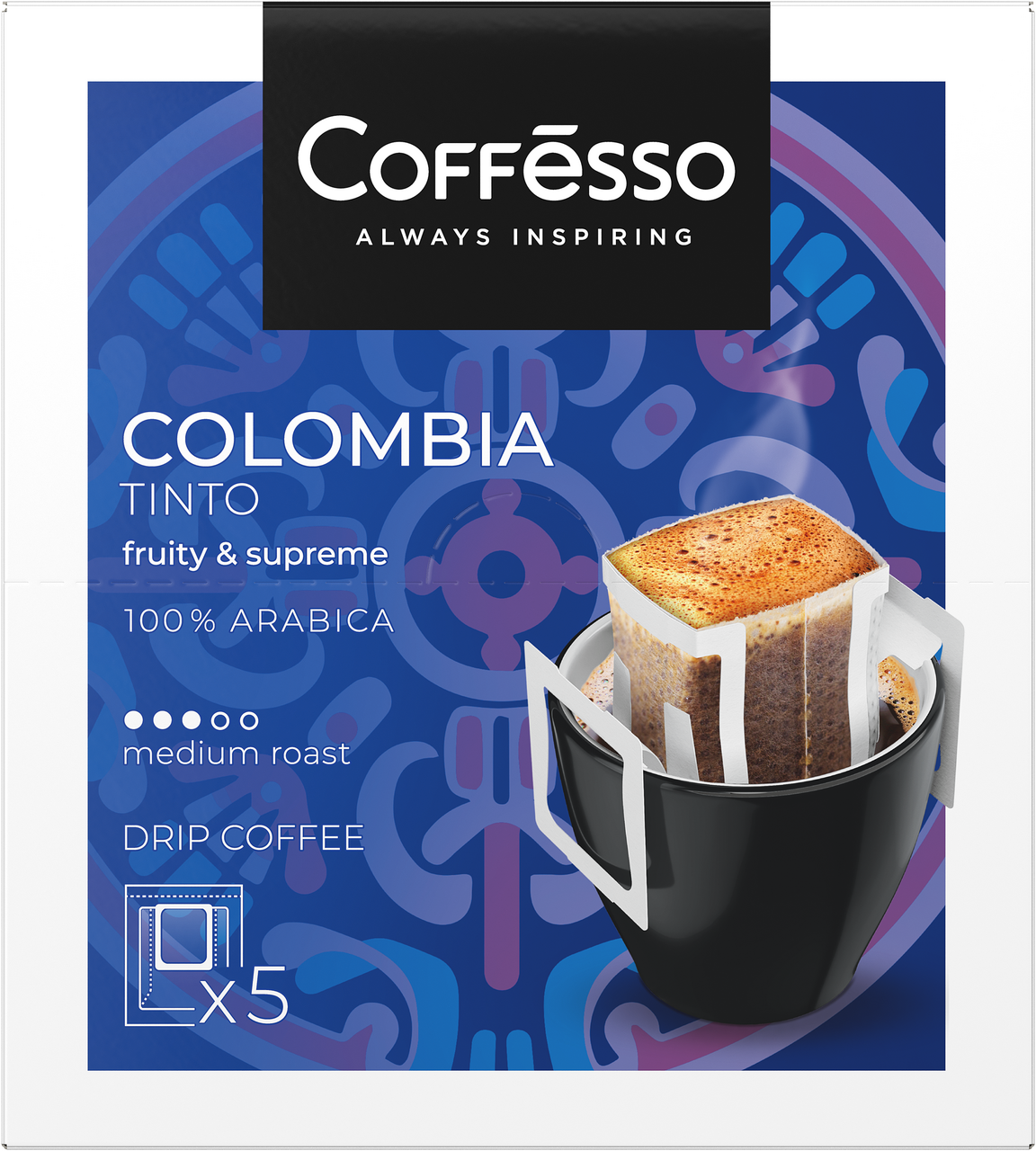 Изображение товара Кофе Coffesso Colombia Tinto 5 дрип-пакетов с молотым кофе, 50г