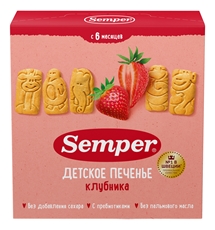 Печенье детское Semper с клубникой без сахара, 125г