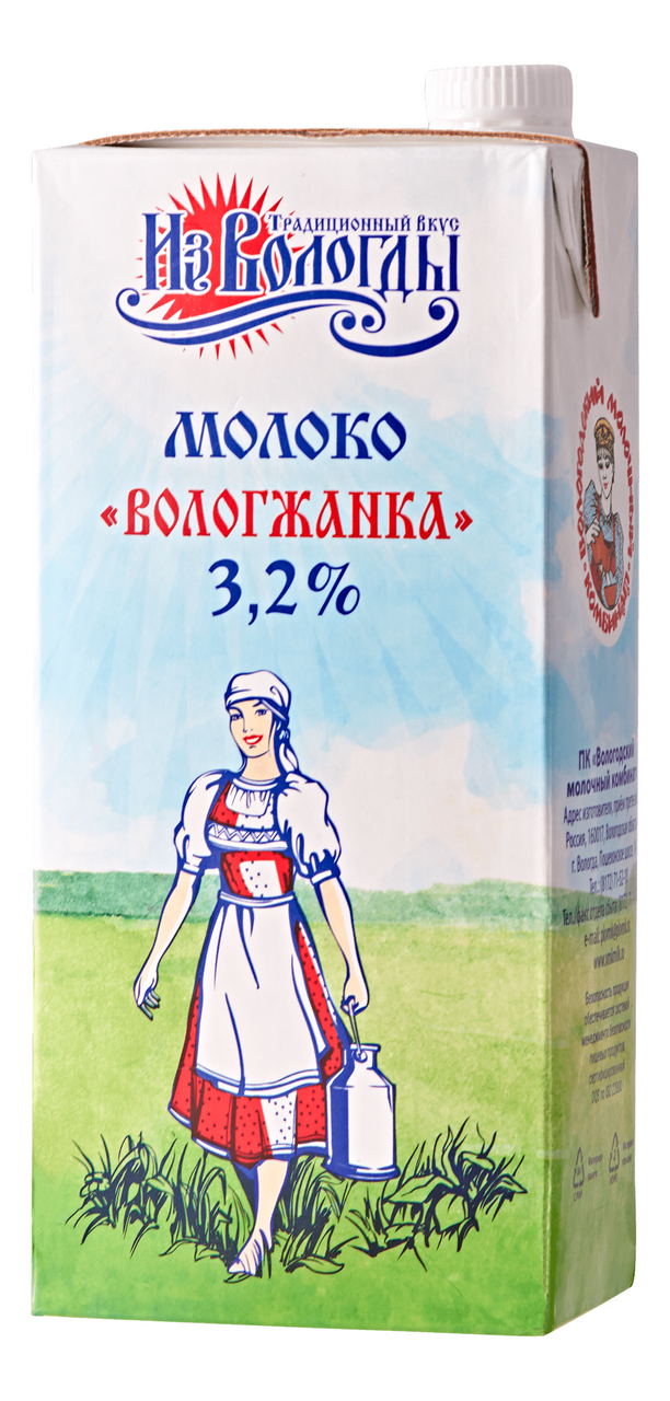 Изображение товара Молоко Вологжанка ультрапастеризованное 3.2%, 1л