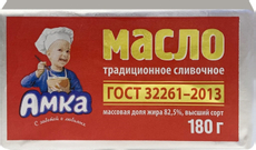 Масло сливочное Амка Традиционное ГОСТ 82.5%, 180г