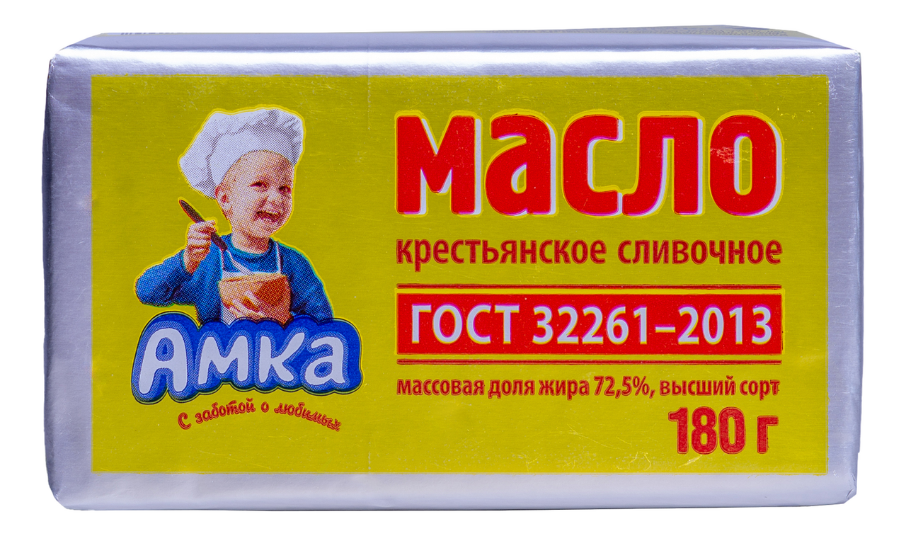 Масло сливочное Амка Крестьянское ГОСТ 72.5%, 180г