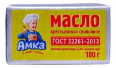 Масло сливочное Амка крестьянское 72.5%, 180г