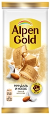 Шоколад белый Alpen Gold Миндаль-кокос, 80г