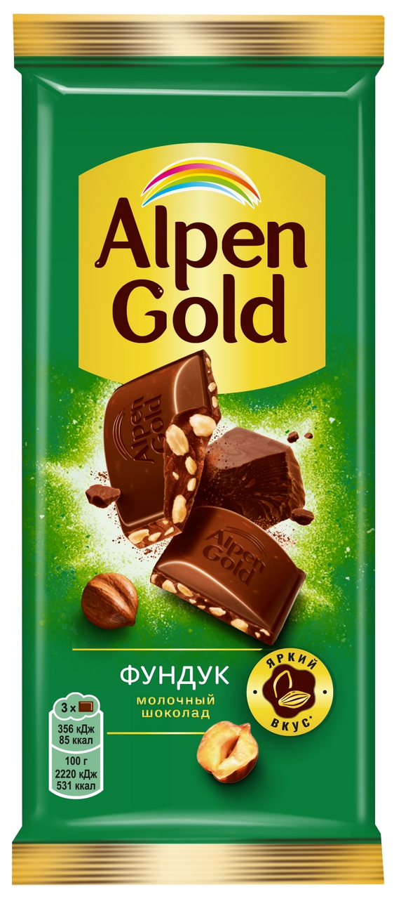 Шоколад молочный Alpen Gold с фундуком, 80г купить с доставкой на дом ...
