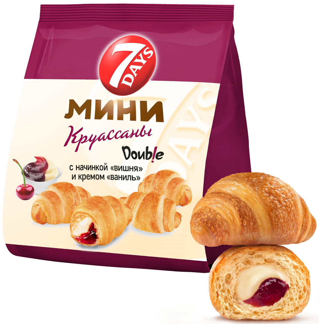 Мини круассаны 7 Days c двойной начинкой вишня-ваниль, 265г