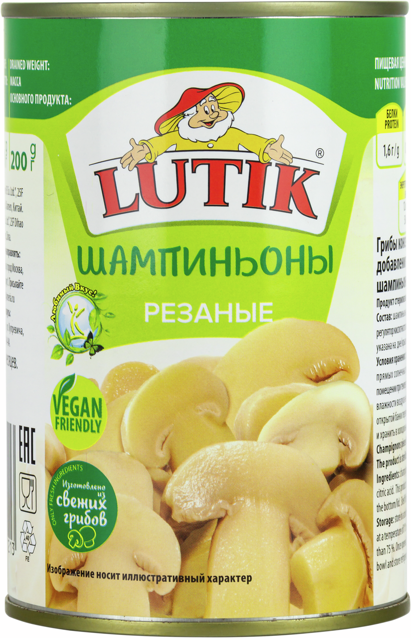 Грибы шампиньоны Lutik резаные, 425мл
