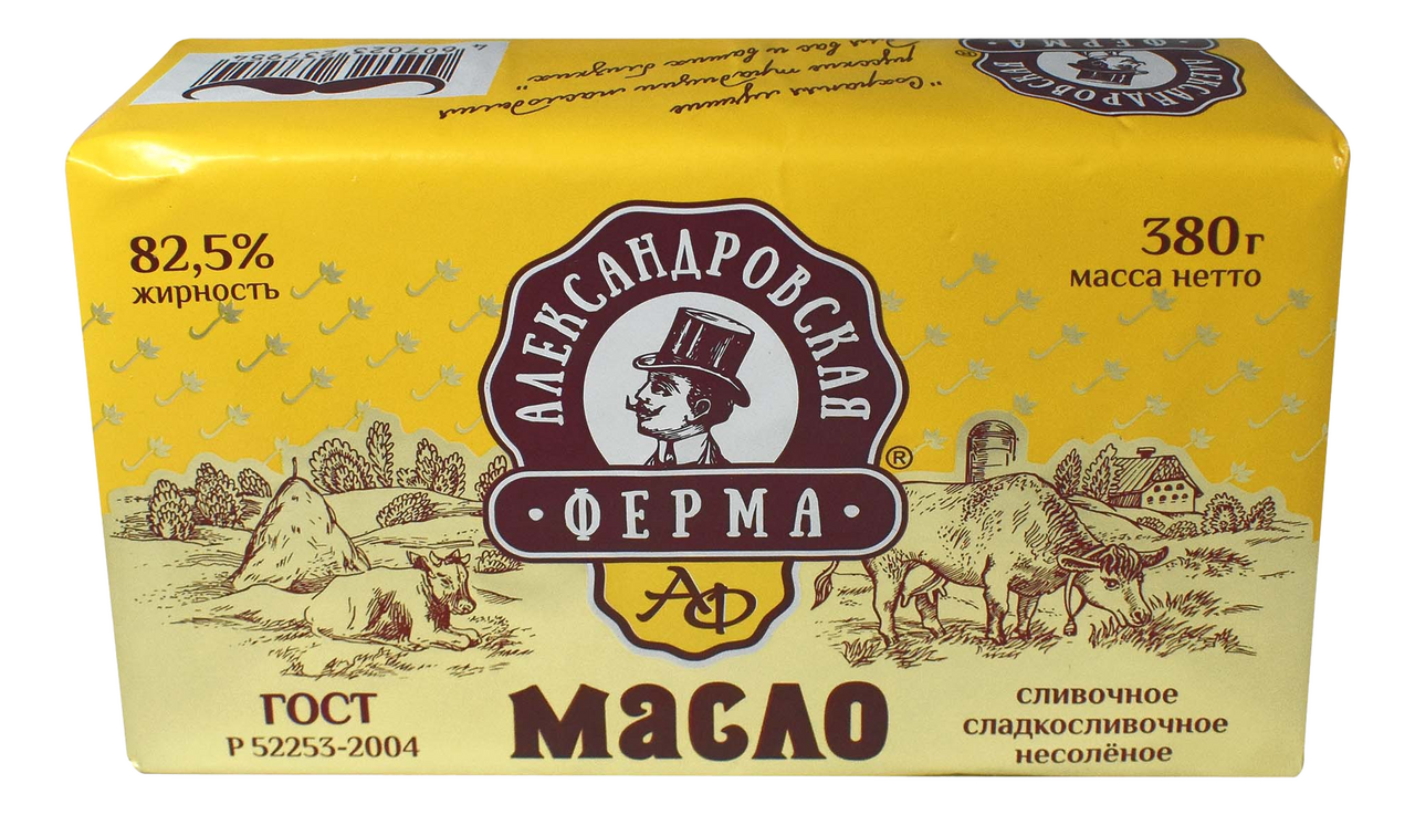 Масло Александровская ферма сливочное 82.5%, 380г купить с доставкой на дом,  цены в интернет-магазине