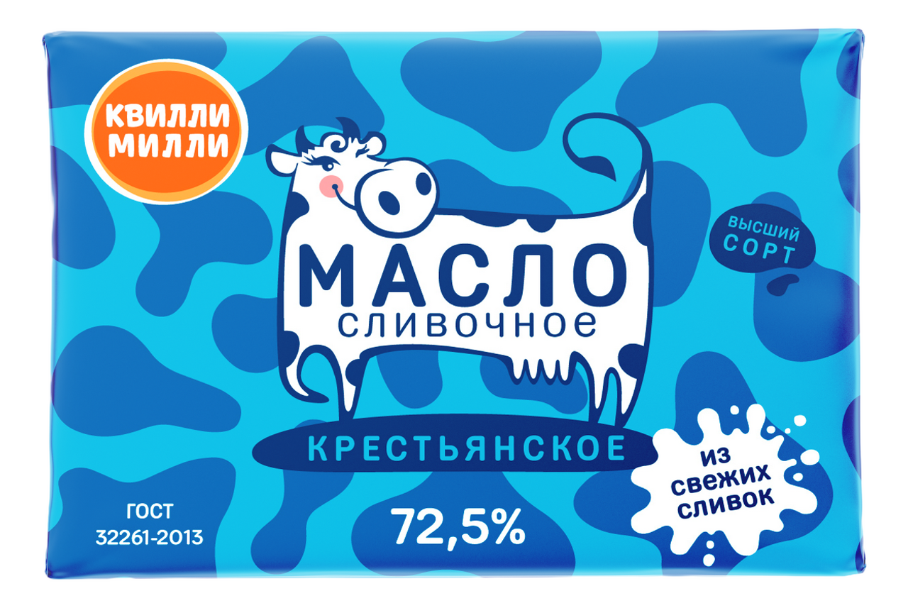 Масло сливочное Квилли Милли Крестьянское ГОСТ 72.5%, 180г