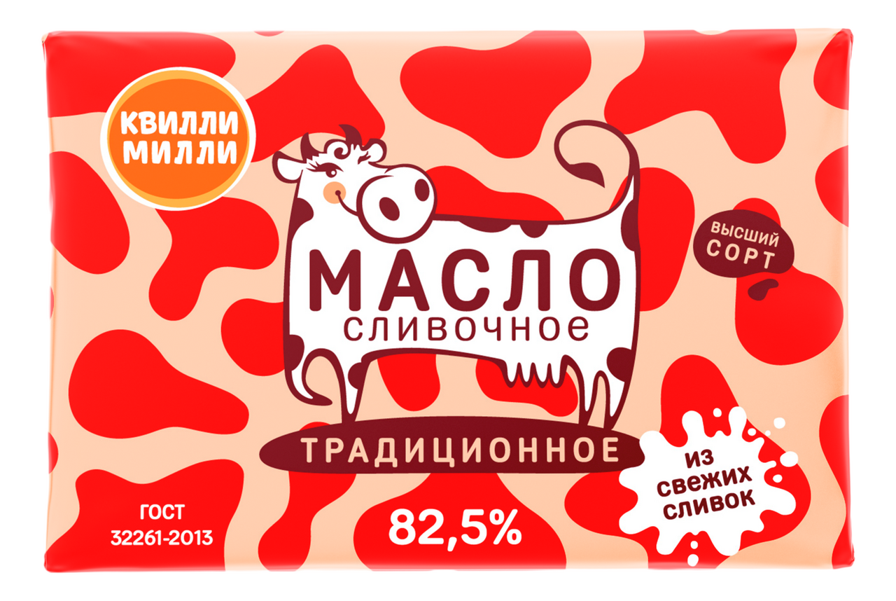 Масло сливочное Квилли Милли традиционное ГОСТ 82.5%, 180г купить с  доставкой на дом, цены в интернет-магазине