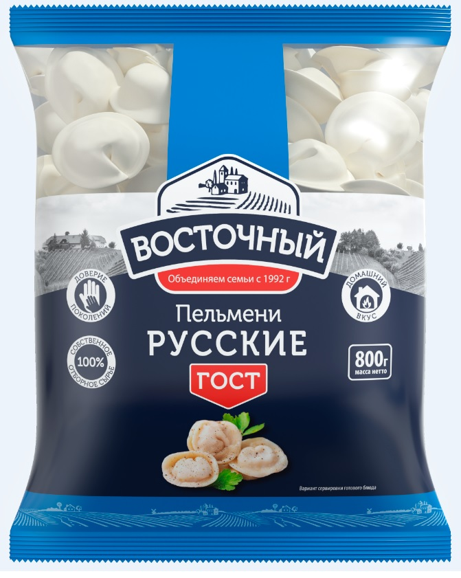 Пельмени Русские Восточный свинина-говядина замороженные ГОСТ, 800г