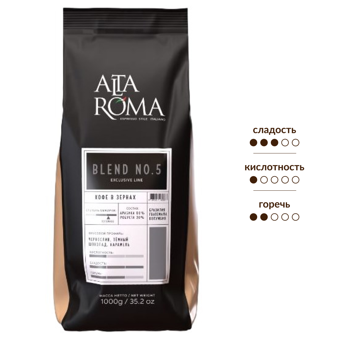 Изображение товара Кофе Alta Roma Blend No5, 1кг - Зерновой кофе с темной обжаркой