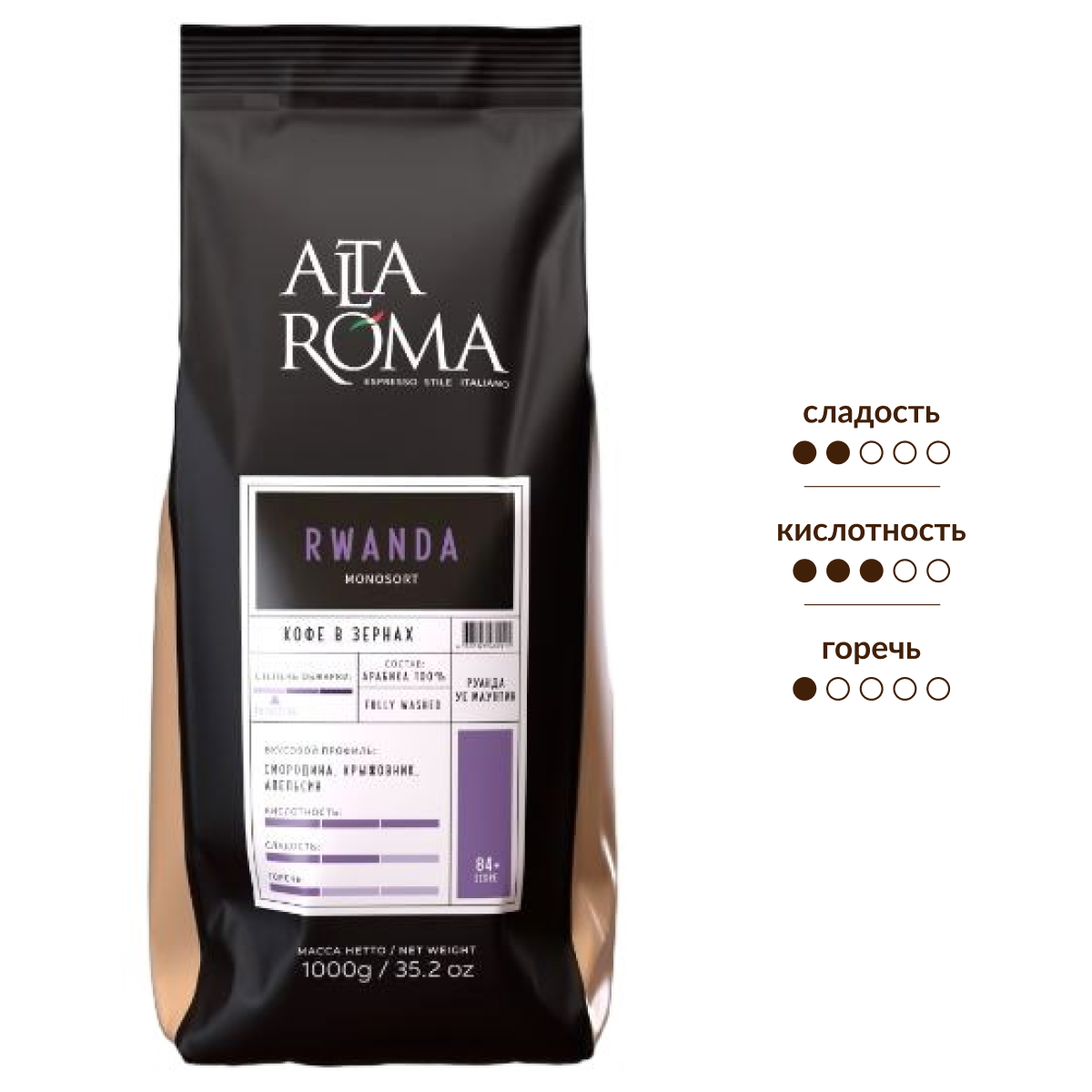 Изображение товара Кофе Alta Roma Rwanda зерновой 1кг - сочный и яркий вкус