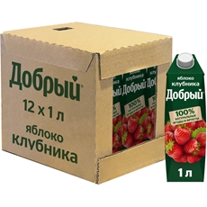 Напиток сокосодержащий Добрый Яблоко-Клубника, 1л x 12 шт