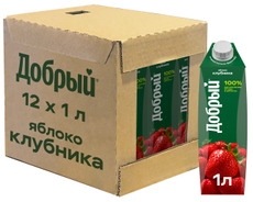 Напиток сокосодержащий Добрый яблоко и клубника, 1л x 12 шт