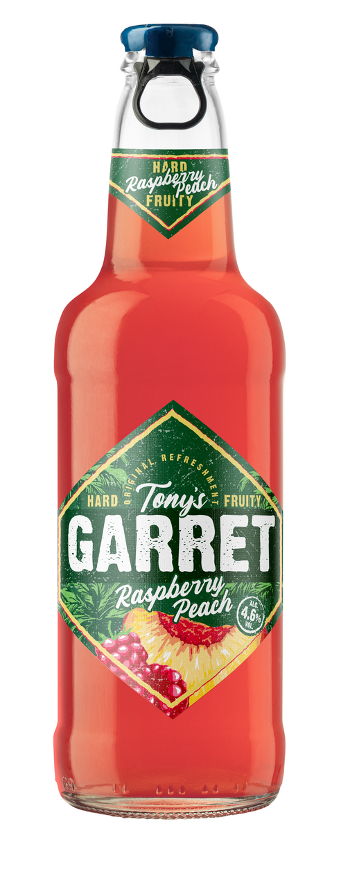 Изображение товара Напиток пивной Tony's Garret Hard малина-персик, 0.4л