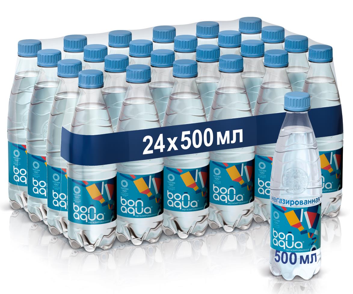 Вода питьевая BONAQUA негазированная в упаковке, 24х0,5л