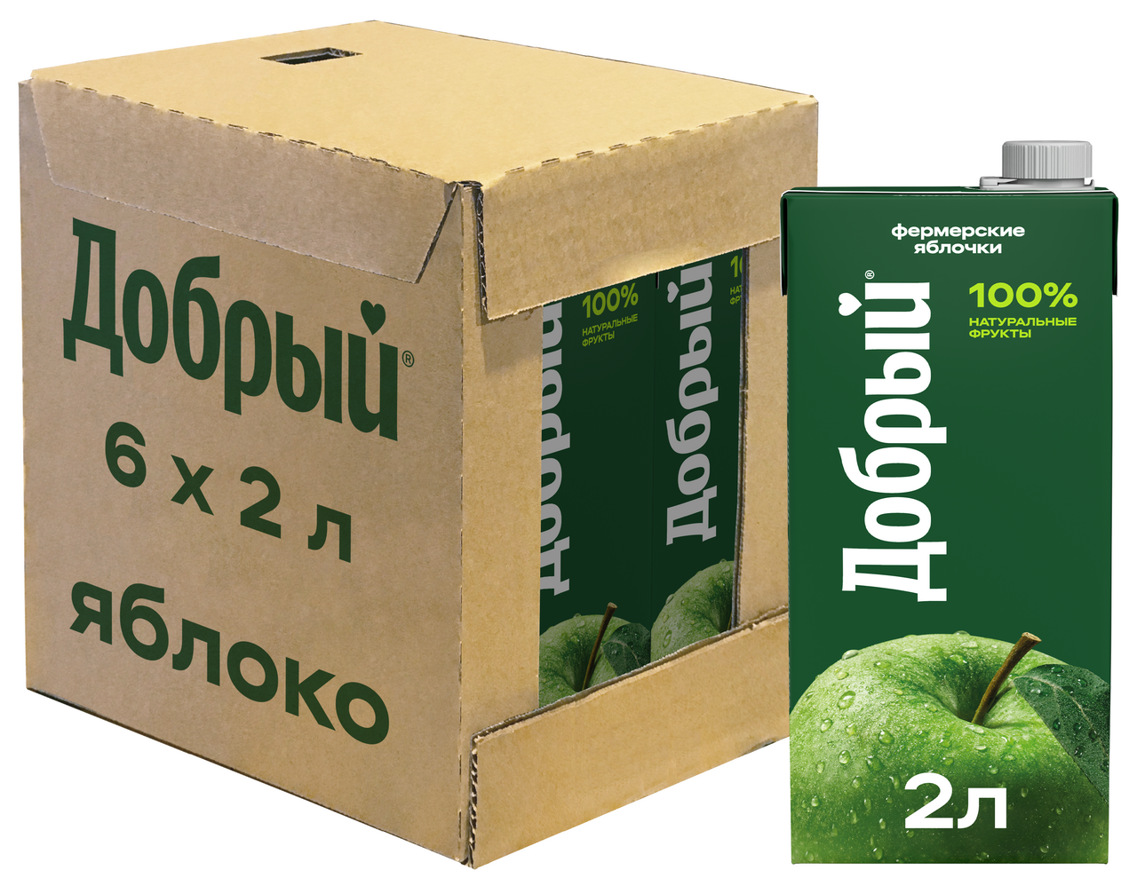 Нектар Добрый Фермерские яблочки, 2л x 6 шт