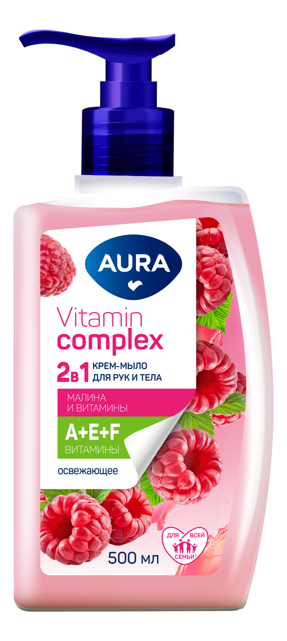 Изображение товара Крем-мыло Aura Vitamin Complex 2в1 малина, 500мл