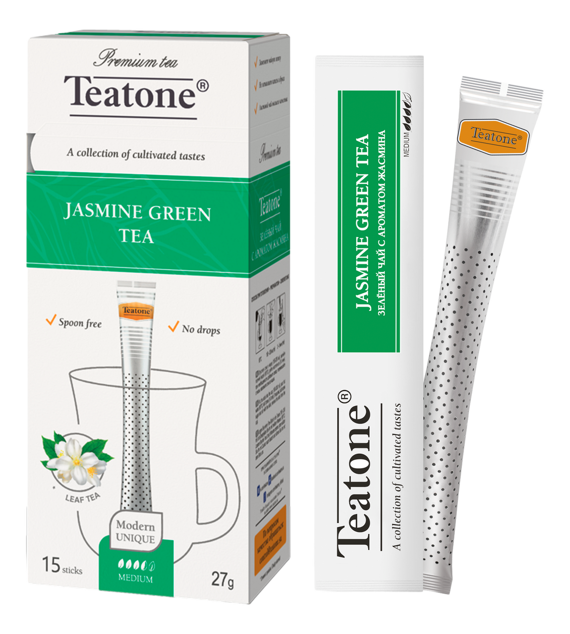 Изображение товара Чай зеленый Teatone жасмин в стиках (1.8г x 15шт), 27г