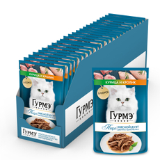 Корм влажный Гурмэ Перл Мясной Дуэт для взрослых кошек со вкусом кролик и курица нежное филе в соусе, 75г х 26 шт