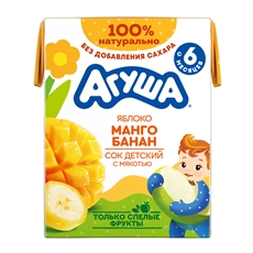 Сок Агуша яблоко-манго-банан, 200мл
