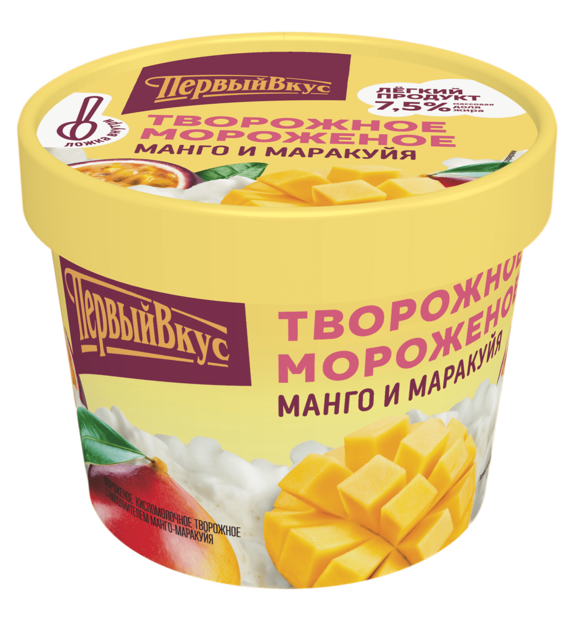 Мороженое творожное Первый вкус Манго-маракуйя 7.5%, 135г купить с  доставкой на дом, цены в интернет-магазине