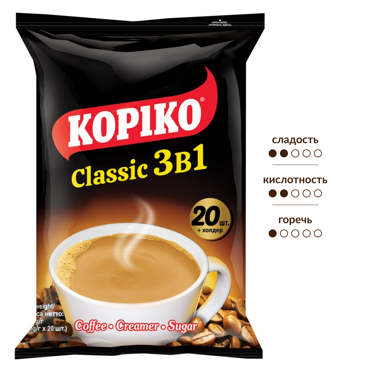 Изображение товара Кофейный напиток Kopiko 3 в 1 Classic 20 шт по 20 г, 400 г