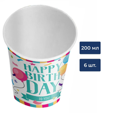 Стакан одноразовый Fiolento Веселая вечеринка бумажный разноцветный 200мл, 6шт