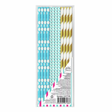 Трубочка для напитков одноразовая Fiolento Веселая вечеринка бумажная золотисто-голубая 19.5см, 12шт