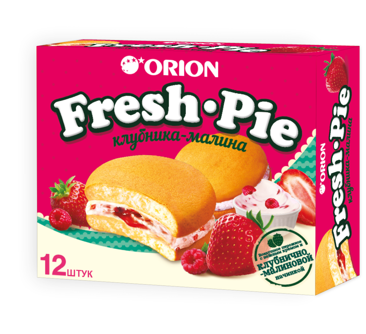 Пирожное бисквитное Orion Fresh Pie клубника-малина (25г x 12шт), 300г  купить с доставкой на дом, цены в интернет-магазине