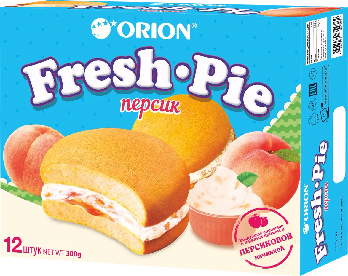 Пирожное бисквитное Orion Fresh Pie персик (25г x 12шт), 300г купить с  доставкой на дом, цены в интернет-магазине