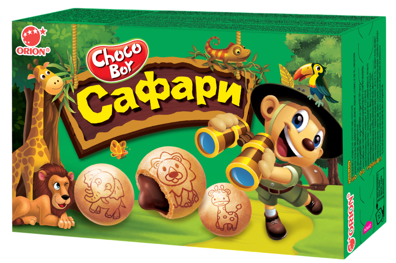Печенье затяжное Orion Choco Boy Safari с глазурью и шоколадом, 42г