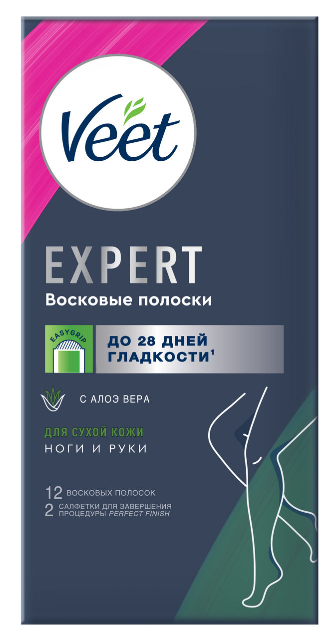 Полоски восковые Veet Expert для сухой кожи 12шт, 28г купить с доставкой на  дом, цены в интернет-магазине