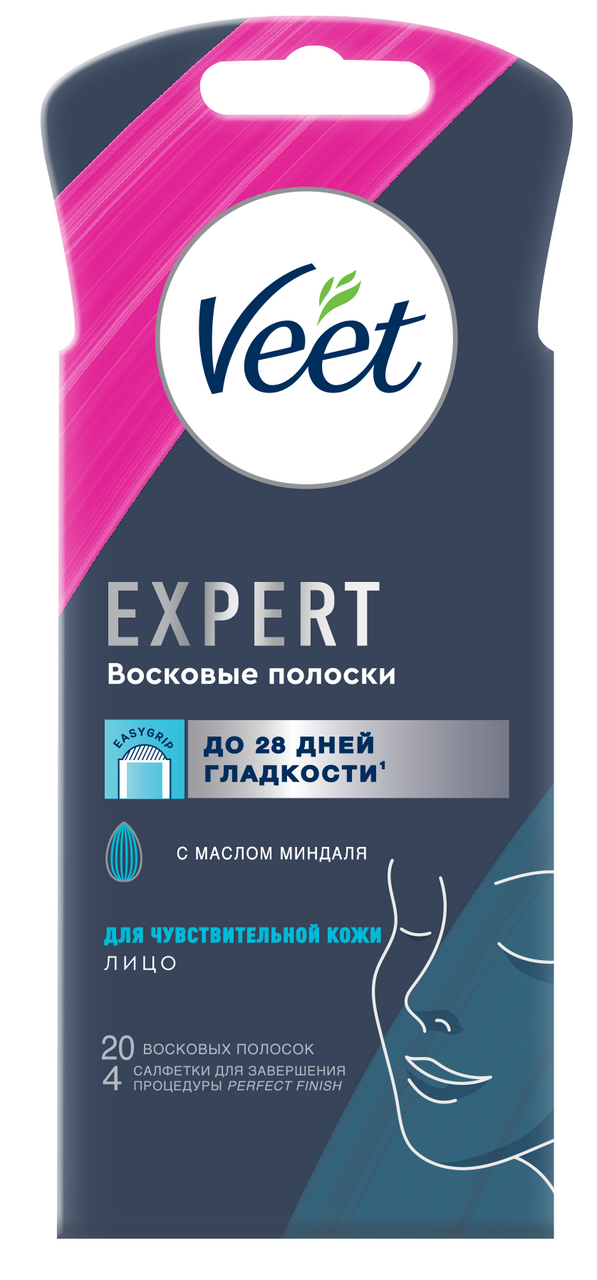Изображение товара Полоски восковые Veet Expert для лица для чувствительной кожи 20шт, 13г