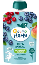 Пюре фруктовое детское ФрутоНяня Витаминный салатик с черникой с 5 месяцев, 90г