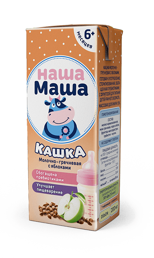 Каша молочная детская Наша Маша Гречневая Яблоко 1.9% с 6 месяцев, 200г