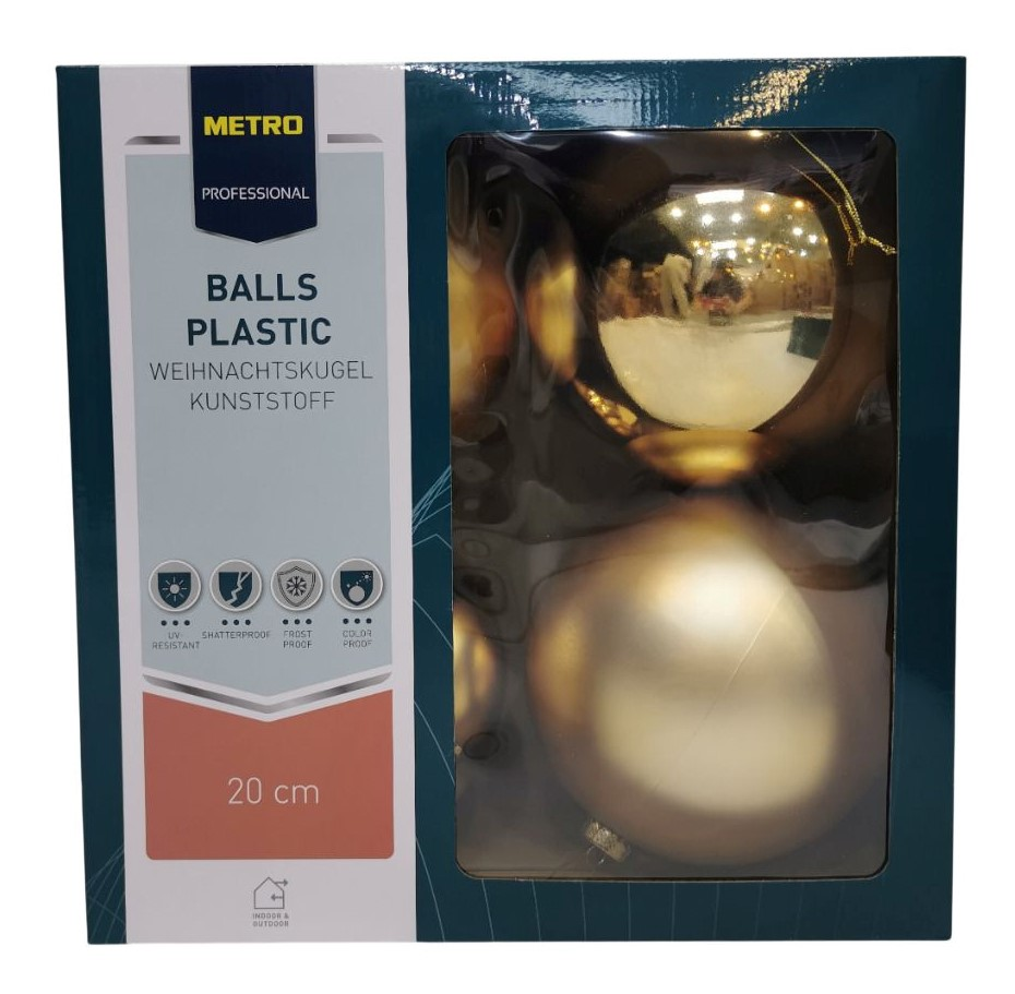 METRO PROFESSIONAL Набор елочных шаров золотой 20см, 4шт