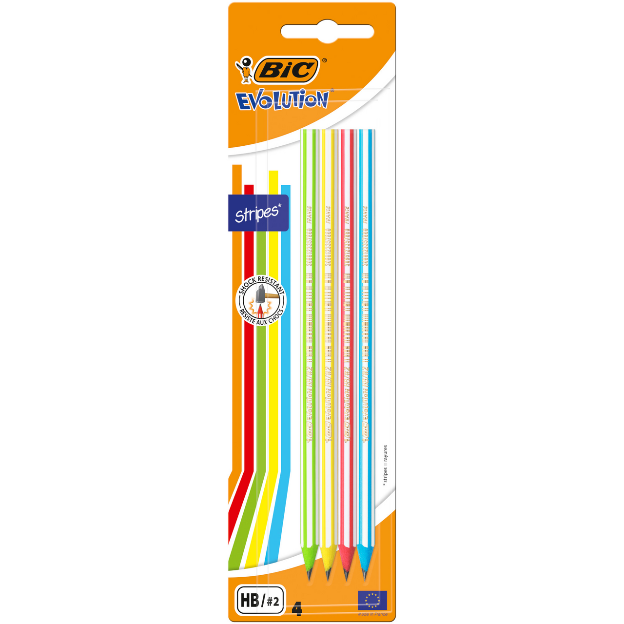 Изображение товара Карандаш чернографитовый BIC Evolution Stripes HB корпус с полосками, 4 шт