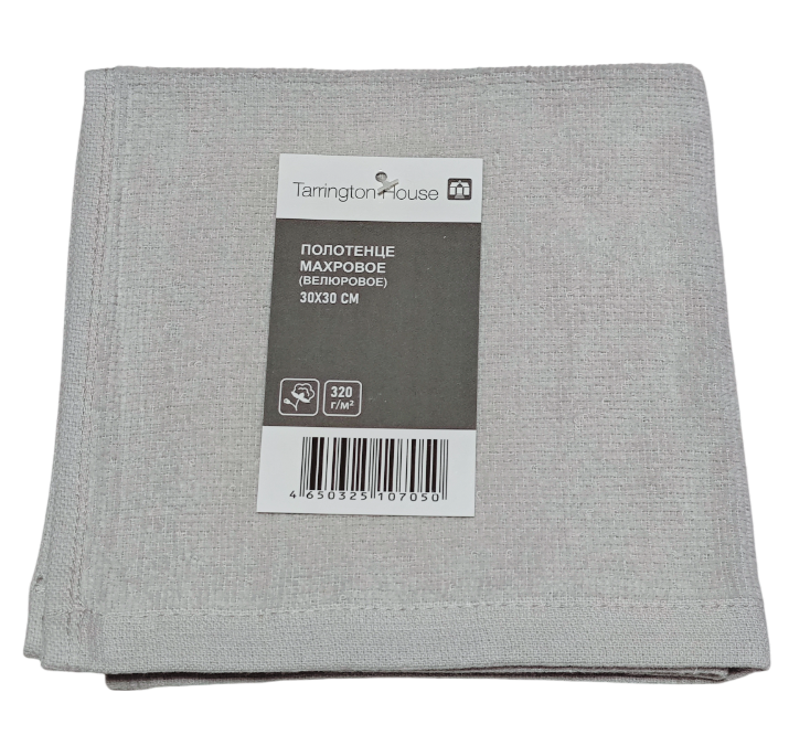 Tarrington House Полотенце серое велюр 320 г/м2, 30 х 30см