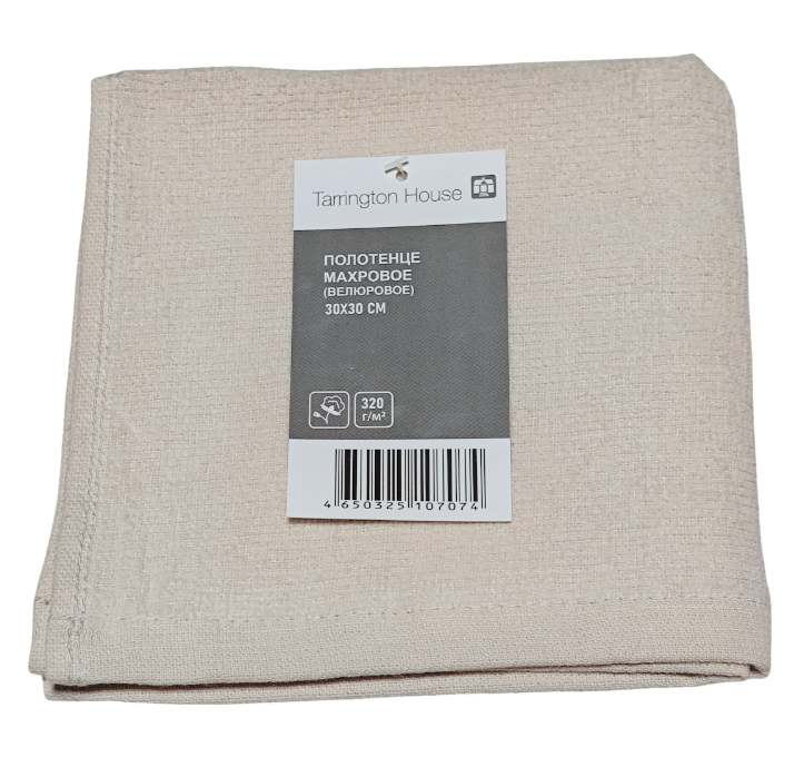 Tarrington House Полотенце бежевое велюр 320 г/м2, 30 х 30см