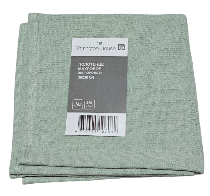 Tarrington House Полотенце зеленое велюр 320 г/м2, 30 х 30см