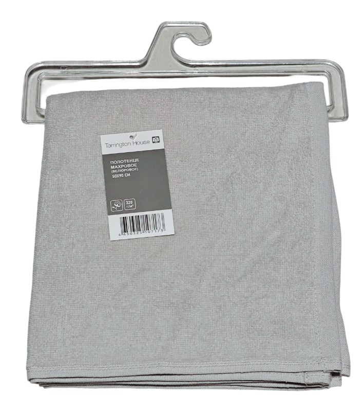 Tarrington House Полотенце серое велюр 320 г/м2, 50 х 90см