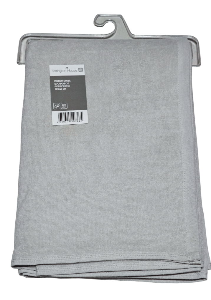 Tarrington House Полотенце серое велюр 320 г/м2, 70 х 140см