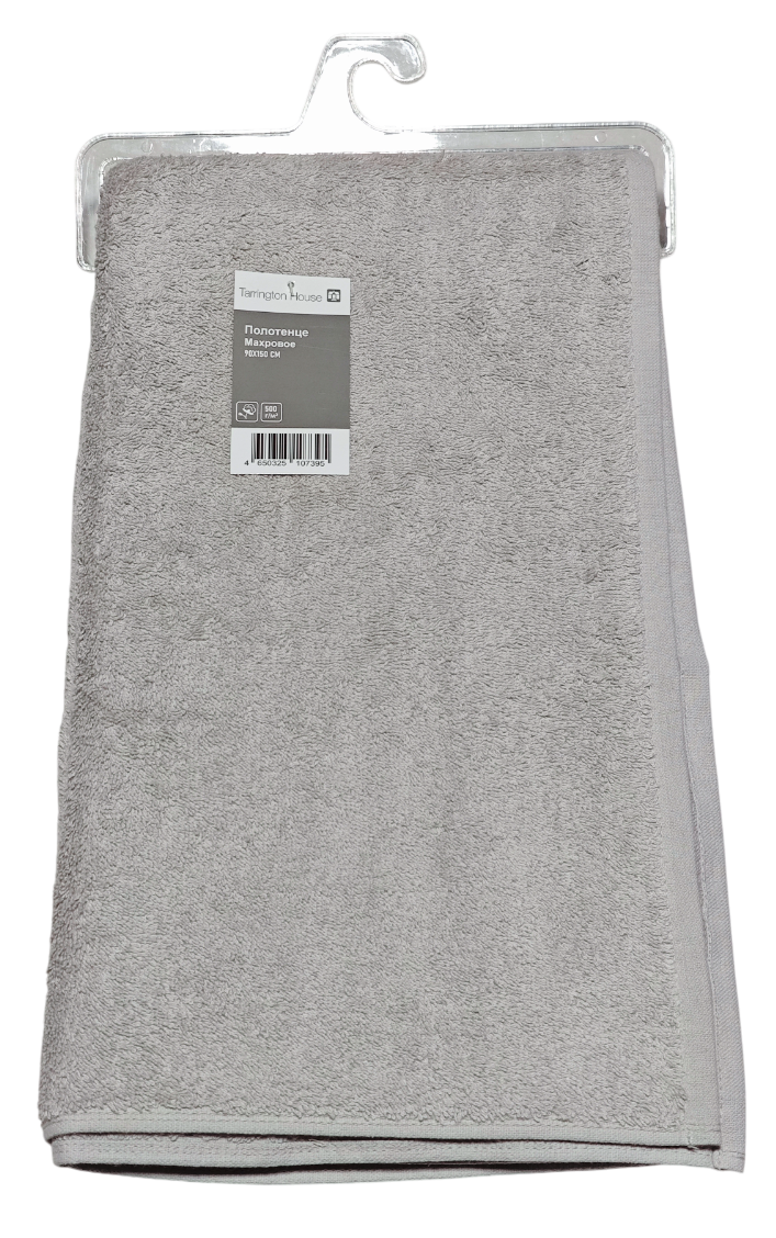 Tarrington House Полотенце хлопок серое махровое 500 г/м2, 90 х 150см