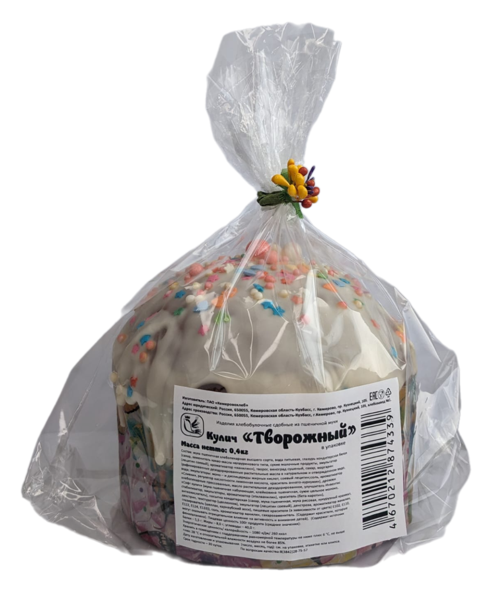 Кулич Кемеровохлеб Творожный, 400г