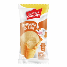 Мороженое пломбир Золотой стандарт Крем-брюле в вафельном стаканчике 12%, 90г