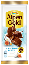Шоколад молочный Alpen Gold c сушеным инжиром, кокосовой стружкой и соленым крекером, 80г