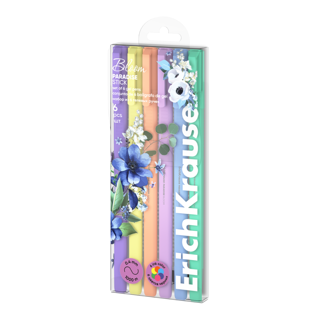 Изображение товара Набор гелевых ручек Erich Krause Paradise Stick Pastel Bloom цвет чернил ассорти, 6шт