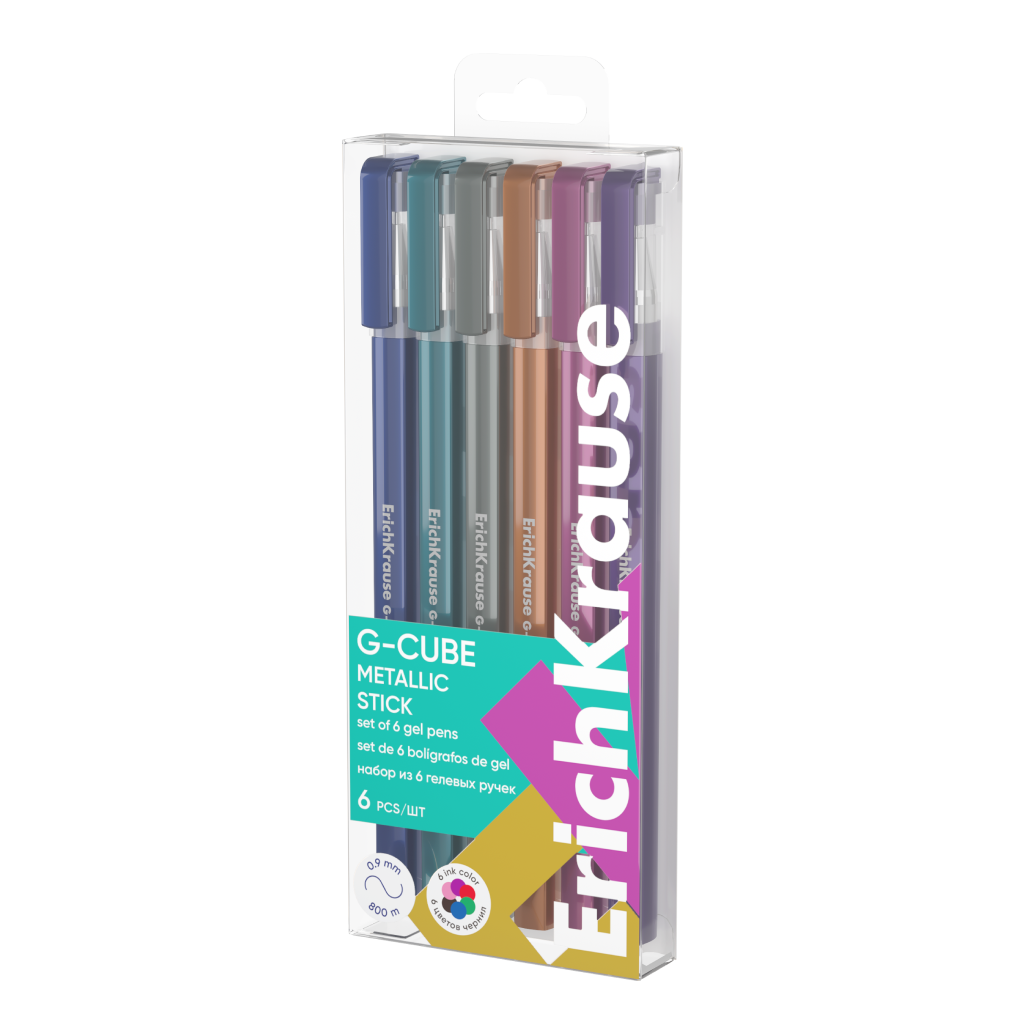 Изображение товара Набор гелевых ручек Erich Krause G-Cube Stick Metallic 6 штук