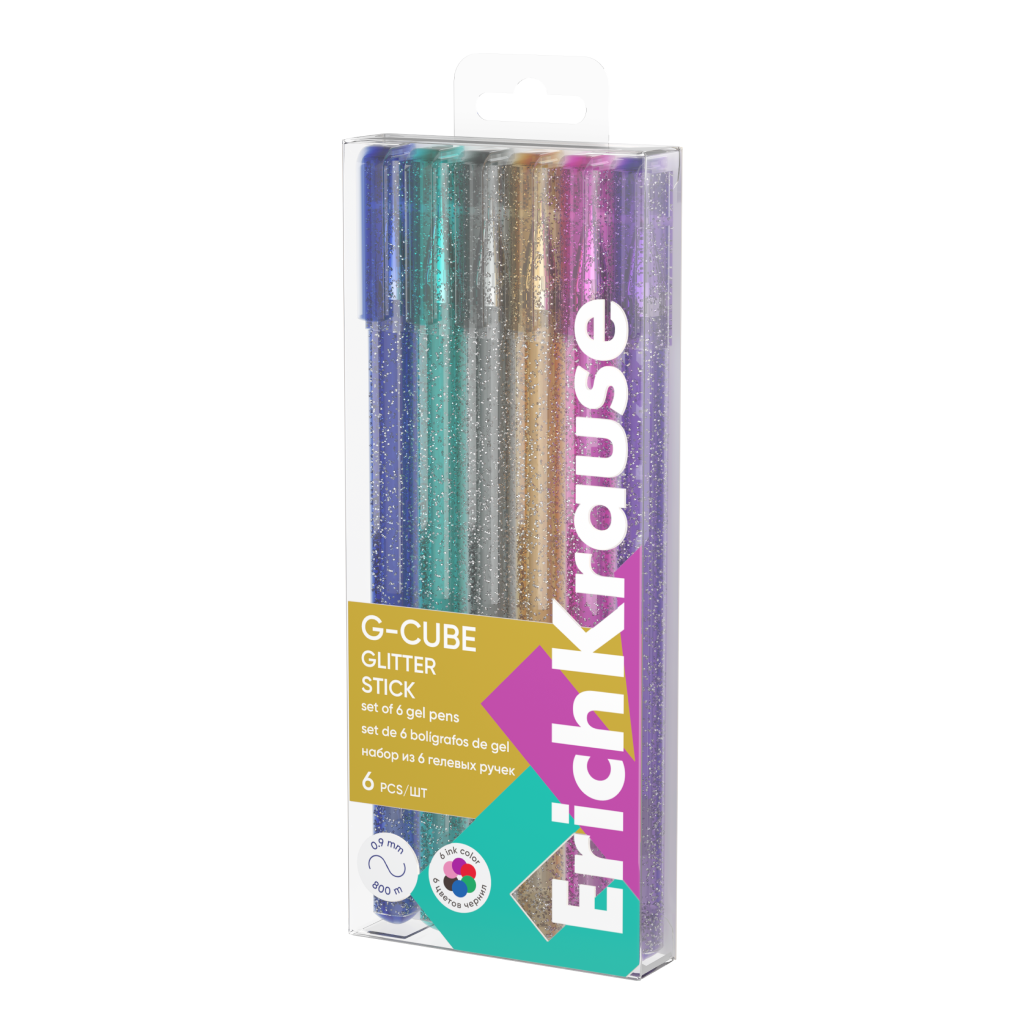 Изображение товара Набор гелевых ручек Erich Krause G-Cube Stick Glitter цвет чернил ассорти, 6шт